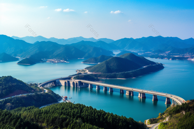 户外大自然远景湖面上的桥实拍摄影图,高清,摄影图,摄影图片,图片大全,摄影图免费下载